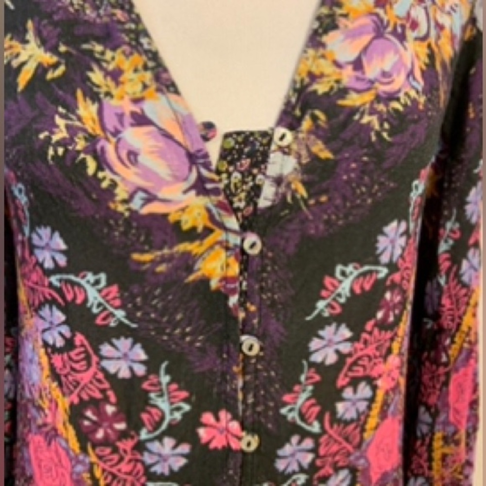 NWOT Free People Marais Printed Midi Dress Floral Hi Lo Black Purple Gold Pink - Picture 6 of 10